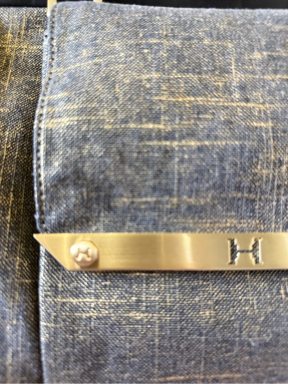 Halston Heritage Brushed Denim/Gold Doctors Bag w Leather Trim & Gold Hardware - Picture 2 of 16